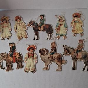 Vintage Cardbord Victorian Paper Doll Ornaments